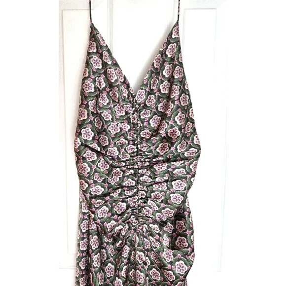 Bishop & Young S Small Adria Ruched Front Midi Pink Floral Dress Cottagecore - Picture 7 of 8
